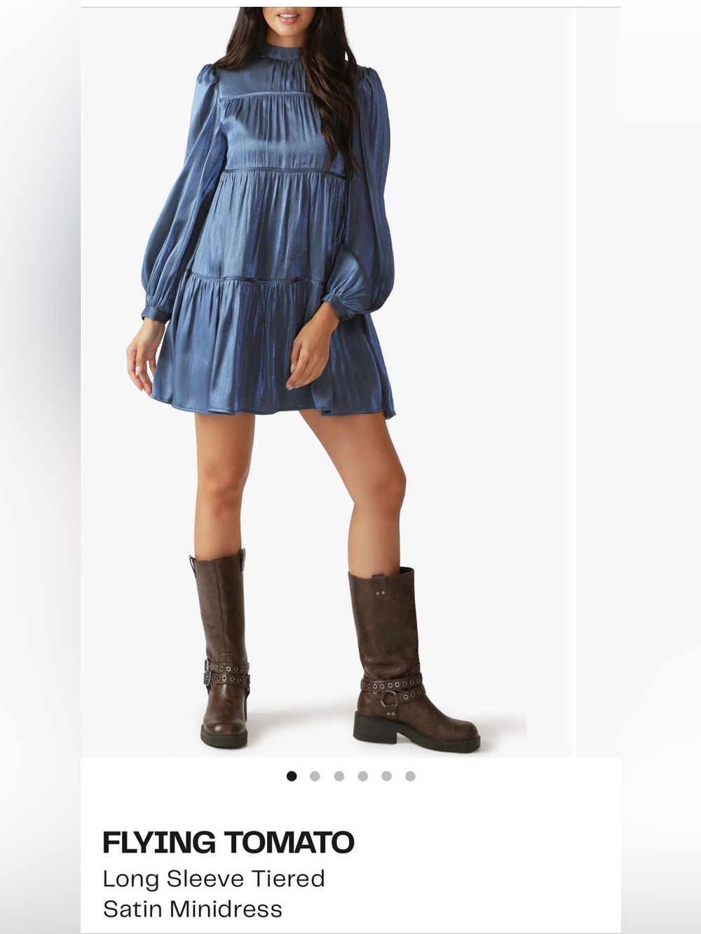 Blue Tiered Long-Sleeve Mini Dress